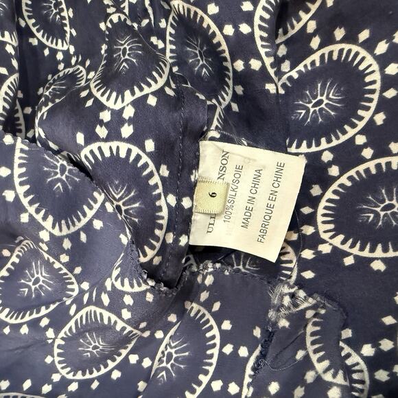 Ulla Johnson Mila Dress Silk Blue White Medallion Print Drawstring Womens Size 6 - Picture 9 of 9